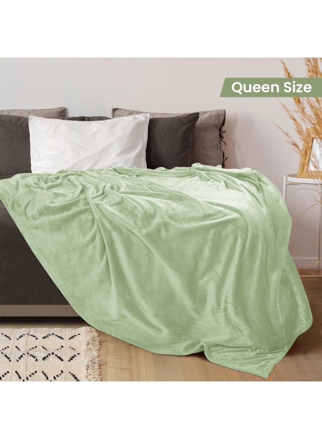 Utopia Bedding Fleece Blanket Queen Size Sage Green 300GSM Luxury Fuzzy Soft Anti-Static Microfiber Bed Blanket (90x90 Inches)