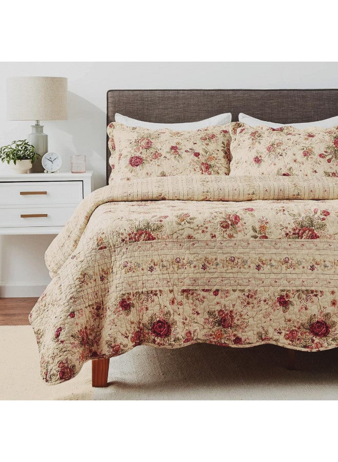 Greenland Home Antique Rose Twin Quilt Set, 2-Piece Twin/XL, Ecru