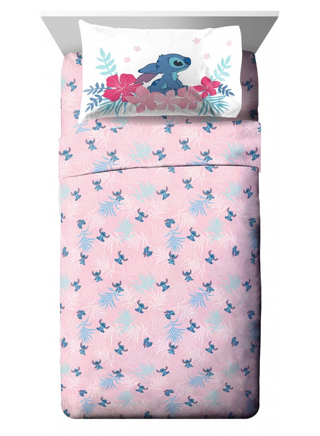 Disney Lilo & Stitch Paradise Dream 4 Piece Twin Bed Set - Includes Reversible Comforter & Sheet Set Bedding - Super Soft Fade Resistant Microfiber (Official Disney Product)