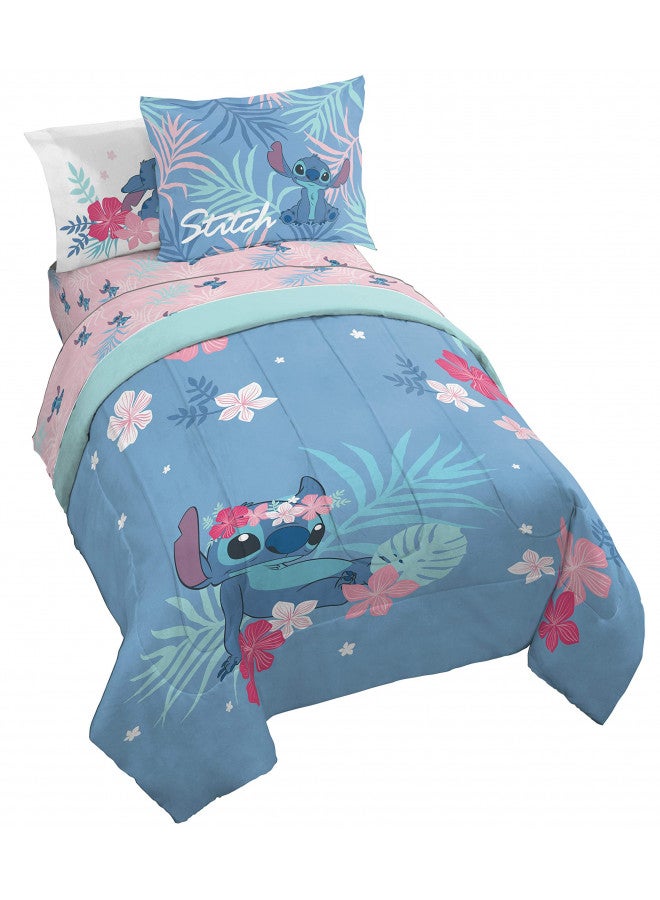 Disney Lilo & Stitch Paradise Dream 4 Piece Twin Bed Set - Includes Reversible Comforter & Sheet Set Bedding - Super Soft Fade Resistant Microfiber (Official Disney Product)