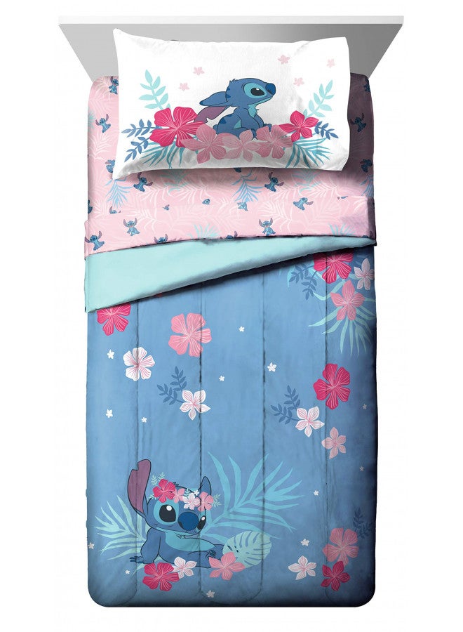 Disney Lilo & Stitch Paradise Dream 4 Piece Twin Bed Set - Includes Reversible Comforter & Sheet Set Bedding - Super Soft Fade Resistant Microfiber (Official Disney Product)