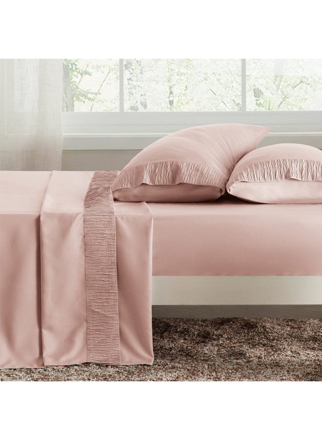 Bedsure California King Sheet Sets - Soft Sheets for California King Size Bed, 4 Pieces Hotel Luxury Dusty Pink Sheets Cal King, Easy Care Polyester Microfiber Cooling Bed Sheet Set