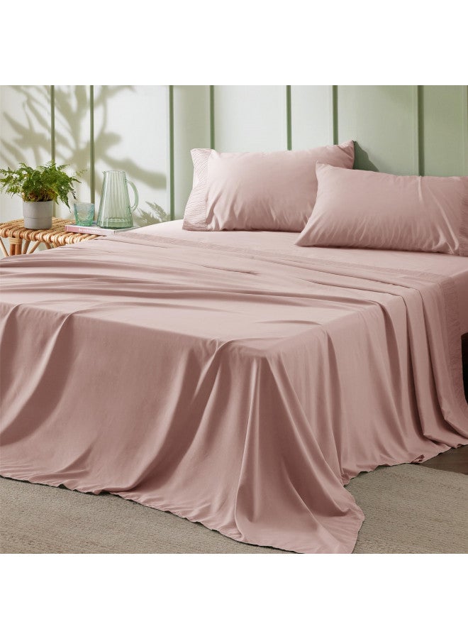 Bedsure California King Sheet Sets - Soft Sheets for California King Size Bed, 4 Pieces Hotel Luxury Dusty Pink Sheets Cal King, Easy Care Polyester Microfiber Cooling Bed Sheet Set