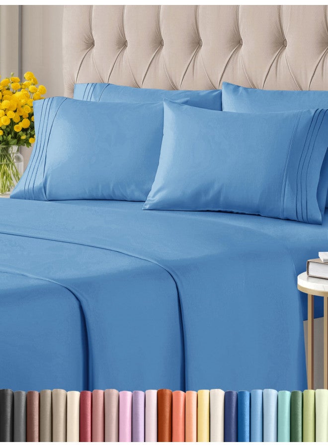 Queen Size Sheet Set - 6 Piece Set - Hotel Luxury Bed Sheets - Extra Soft - Deep Pockets - Easy Fit - Breathable & Cooling Sheets - Wrinkle Free - Comfy - Denim Blue Sheets - Queens Sheets - 6 PC