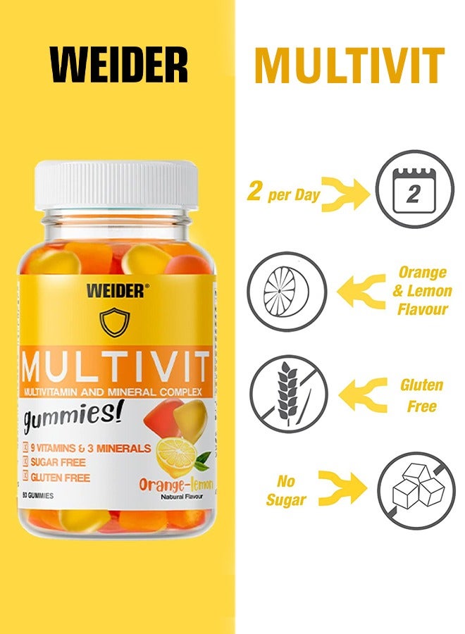 Multivit 80 Gummies Orange-Lemon 9 Vitamins And 3 Minerals, Sugar Free, Gluten free Essential Vitamins And Minerals for Immune Support