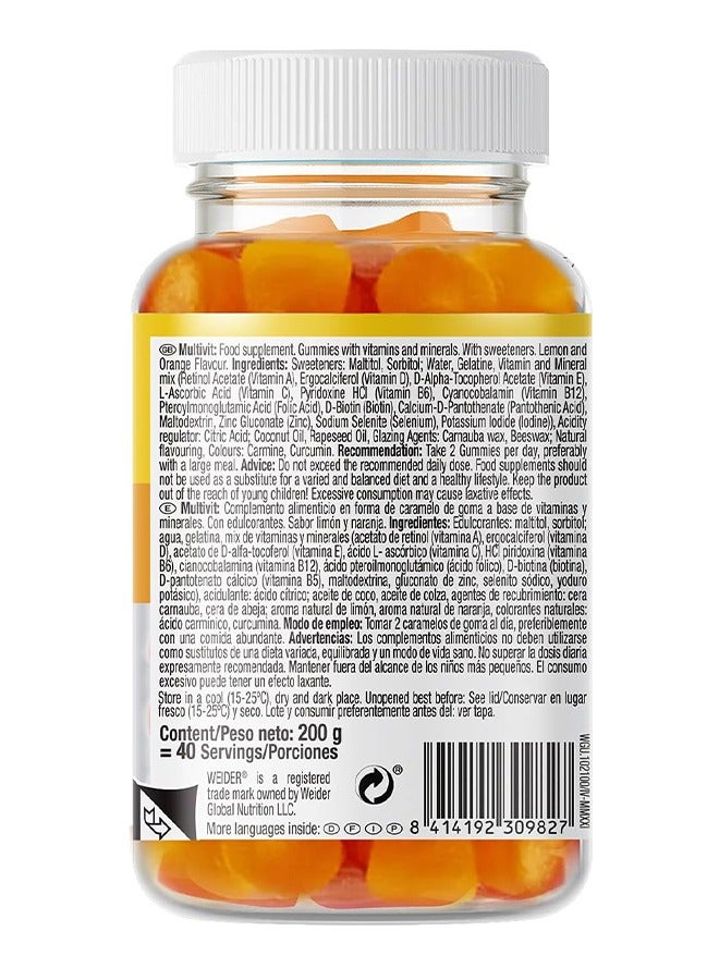 Multivit 80 Gummies Orange-Lemon 9 Vitamins And 3 Minerals, Sugar Free, Gluten free Essential Vitamins And Minerals for Immune Support