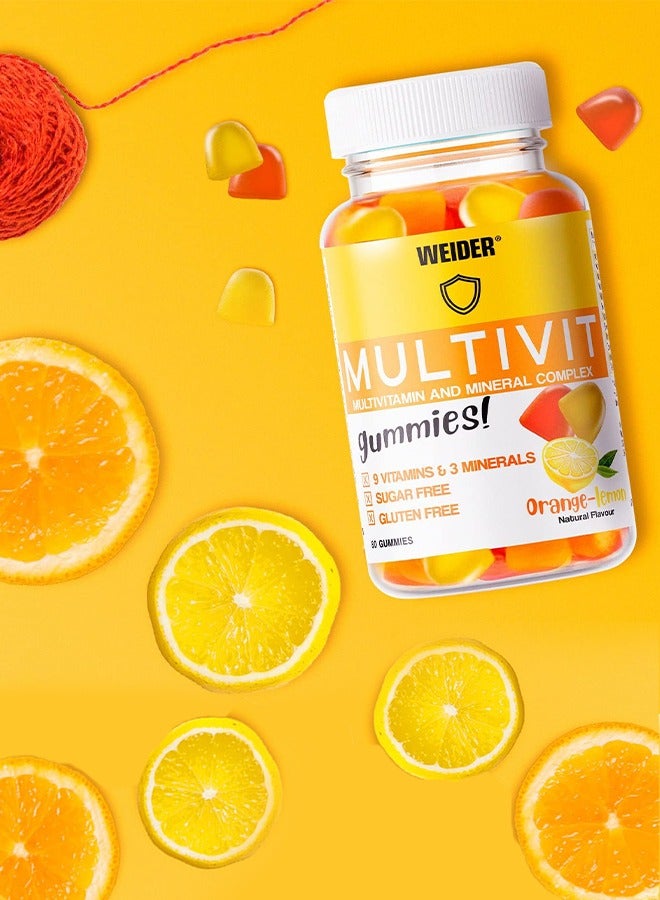 Multivit 80 Gummies Orange-Lemon 9 Vitamins And 3 Minerals, Sugar Free, Gluten free Essential Vitamins And Minerals for Immune Support