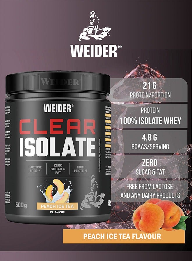 Clear Isolate 500g, Peach Ice Tea, Lactose Free - Zero Sugar And Fat - High Protein Refreshing Drink