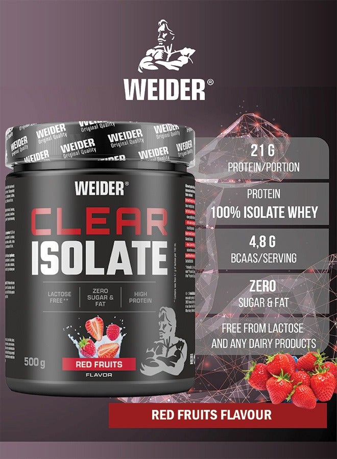 Clear Isolate 500g, Red Fruits, Lactose Free - Zero Sugar & Fat - High Protein Refreshing Drink