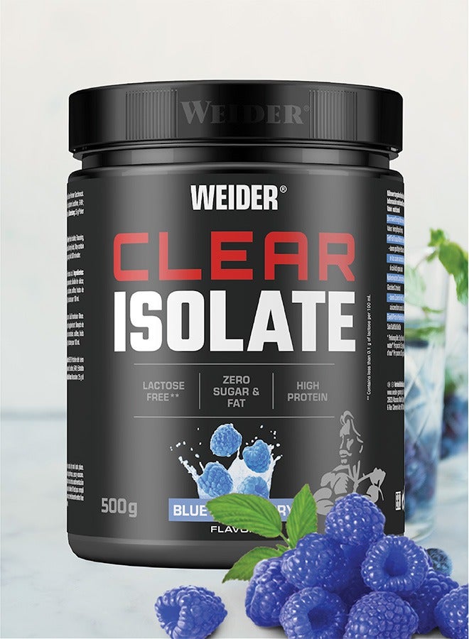 Clear Isolate 500g, Blue Raspberry, Lactose Free - Zero Sugar And Fat - High Protein Refreshing Drink