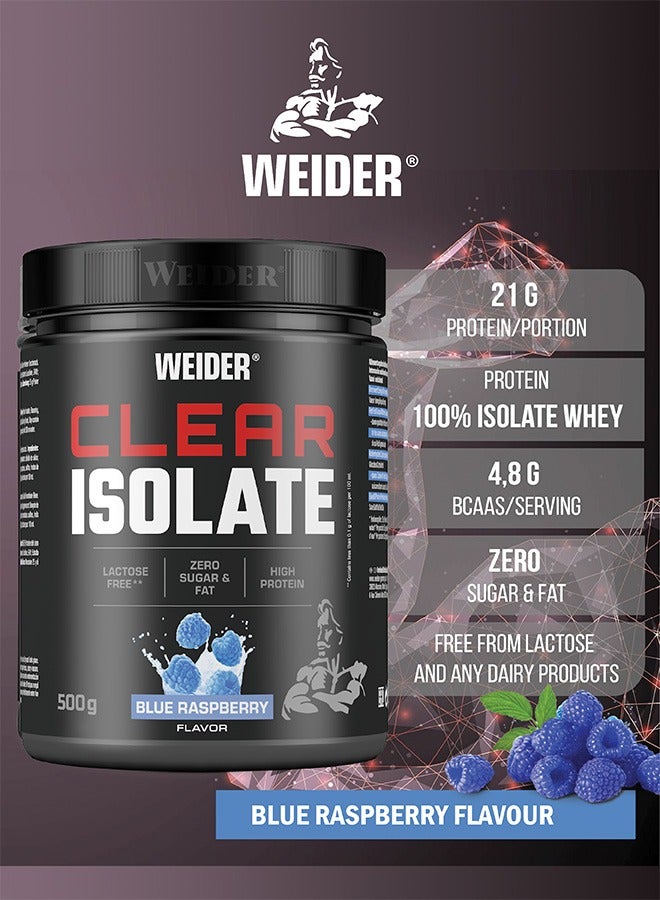 Clear Isolate 500g, Blue Raspberry, Lactose Free - Zero Sugar And Fat - High Protein Refreshing Drink