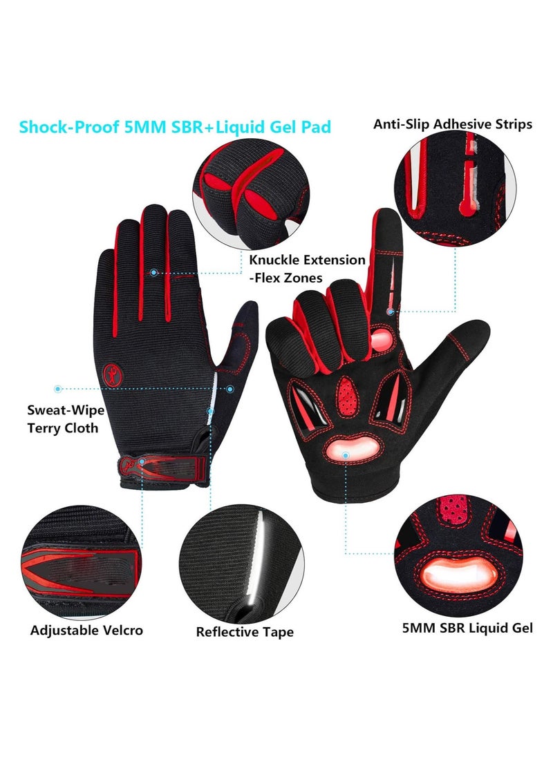 Full Finger Mountain Bike Gloves for Men and Women, 5MM SBR + Liquid Gel Padded, Anti-Slip Shock-Absorbing Touchscreen Cycling Gloves, Ideal for MTB Riding.