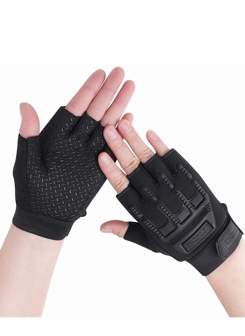 Kids Fingerless Cycling Gloves Mittens Breathable Non Slip Half Finger Bike Riding Shockproof Sports Training UV Protection Outdoor Skateboard for Boys Girls 6-10 Years