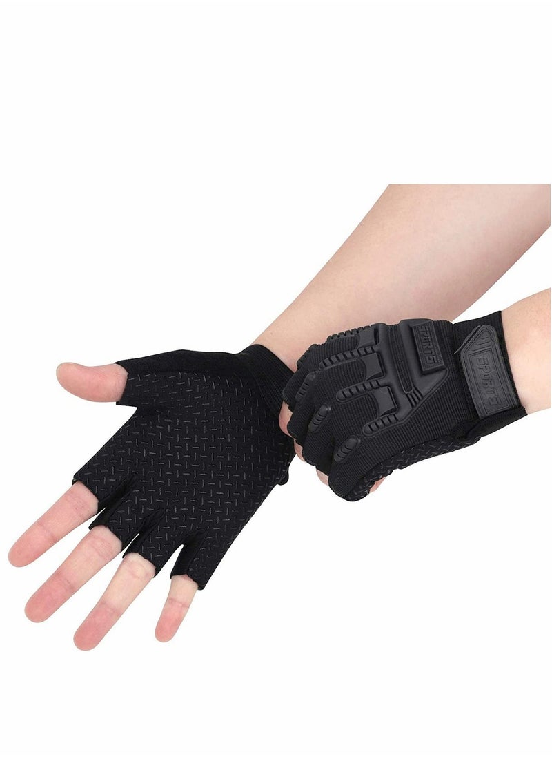 Kids Fingerless Cycling Gloves Mittens Breathable Non Slip Half Finger Bike Riding Shockproof Sports Training UV Protection Outdoor Skateboard for Boys Girls 6-10 Years