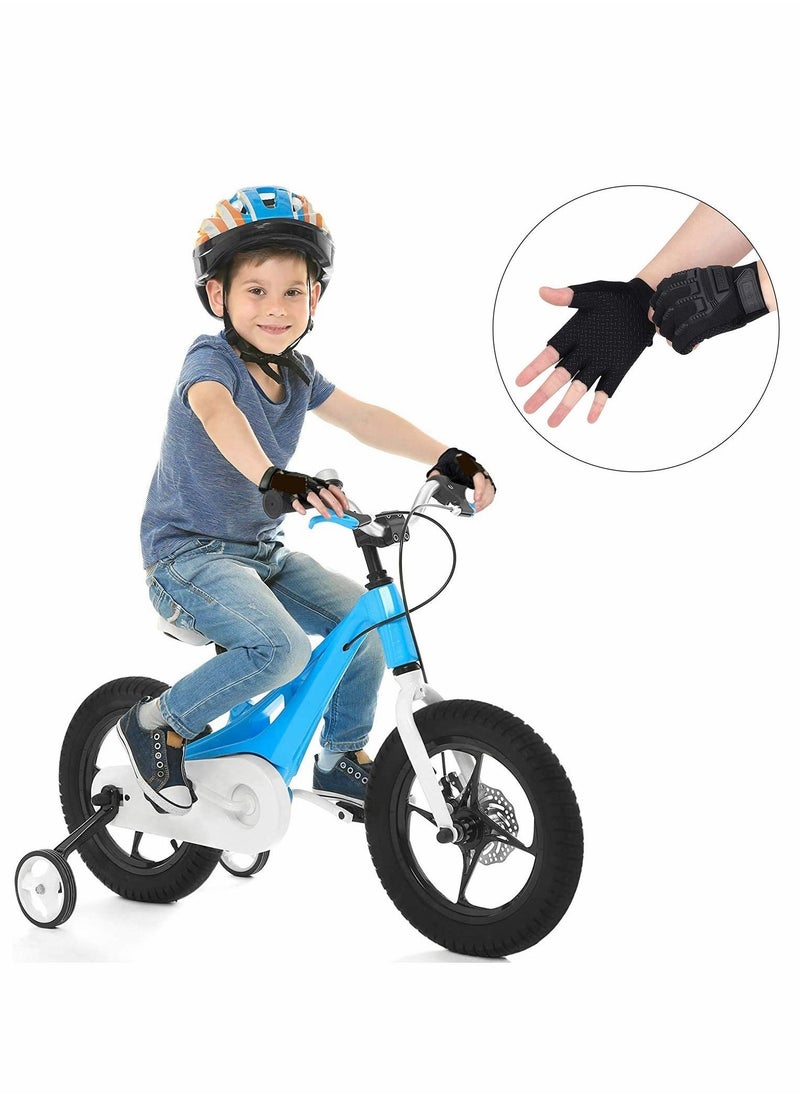 Kids Fingerless Cycling Gloves Mittens Breathable Non Slip Half Finger Bike Riding Shockproof Sports Training UV Protection Outdoor Skateboard for Boys Girls 6-10 Years