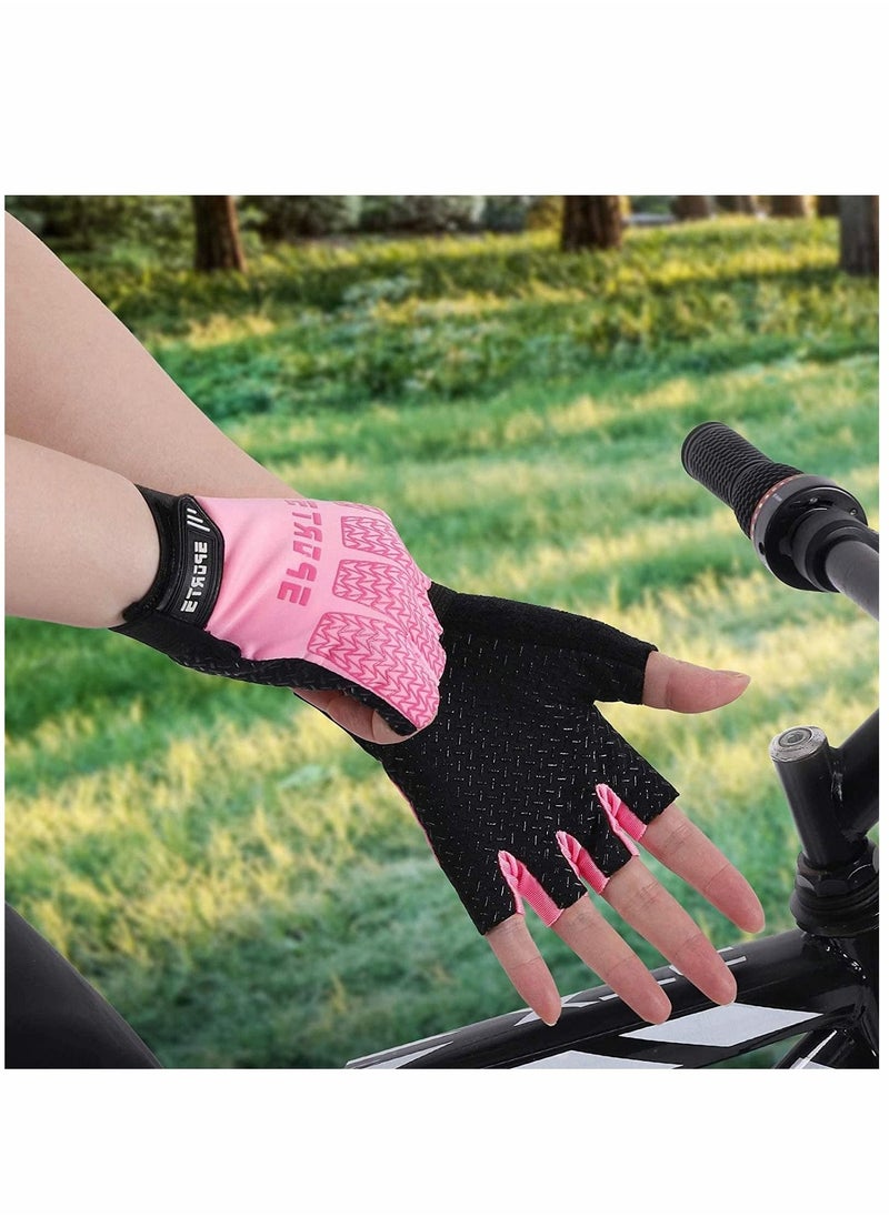 Kids Fingerless Cycling Gloves Children Half Finger Sport Breathable Non-Slip Shock-Absorbing Child Riding Bike for Girl Boy Fishing Roller Skating Hunting Climbing (Pink)