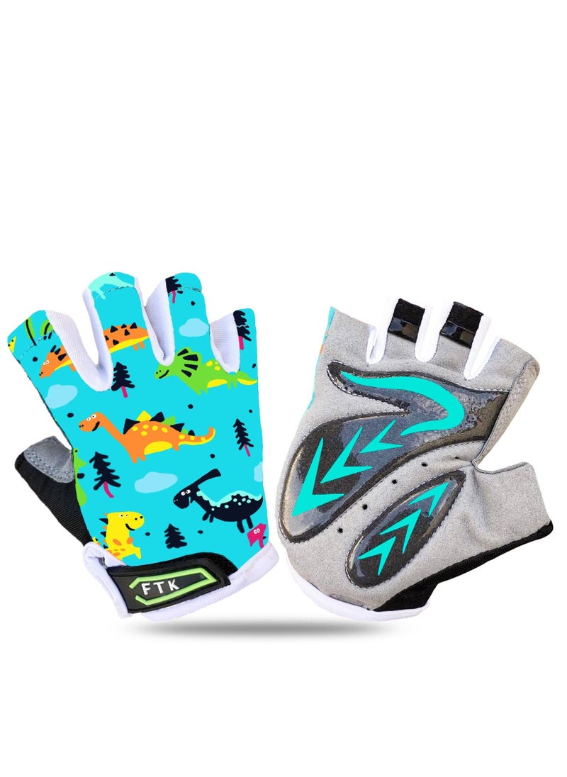 Fingerless Cycling Gloves for Kids, 5-7 Years Kids Mittens Breathable Non Slip Cartoon Half Finger Bike Riding Gloves, Shockproof Sports Training Gloves UV Protection Outdoor Skateboard Gloves