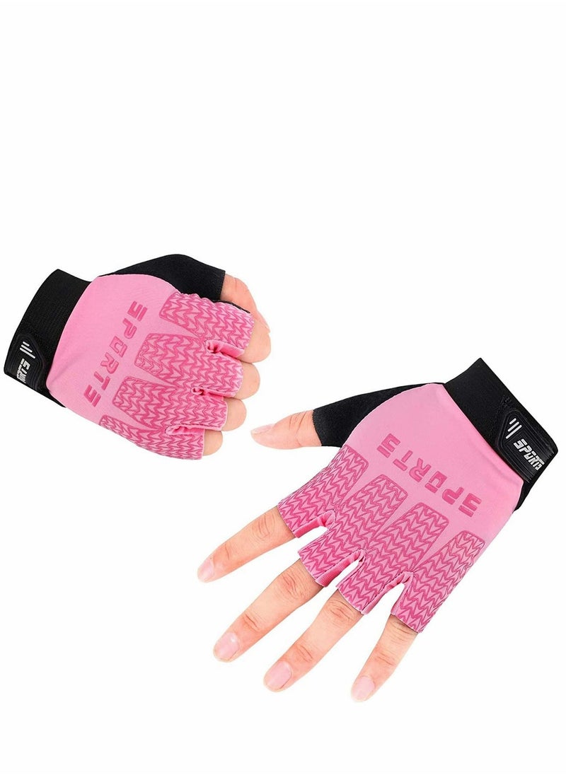 Kids Fingerless Cycling Gloves Children Half Finger Sport Breathable Non-Slip Shock-Absorbing Child Riding Bike for Girl Boy Fishing Roller Skating Hunting Climbing (Pink)