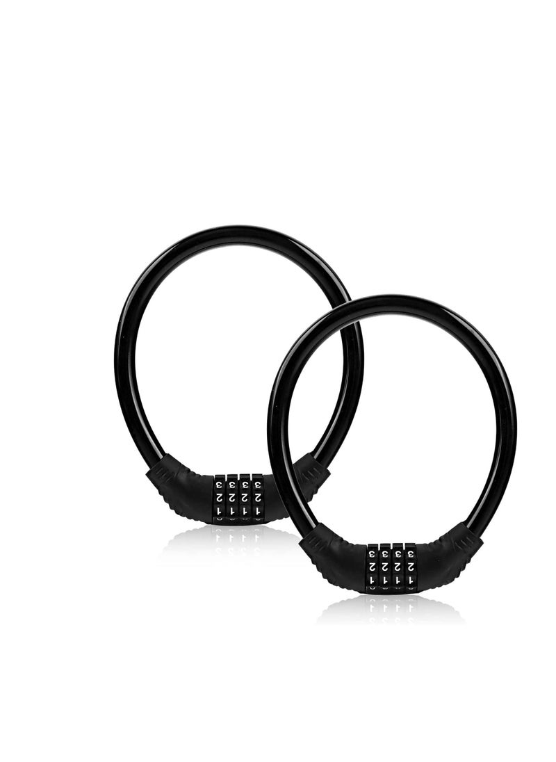 Bike Lock Cable, Bike Locks Heavy Duty Anti Theft, 2 Pcs Security 4 Digit Resettable Combination Bike Cable Lock, Portable Code Lock Cable for Bicycle, Black