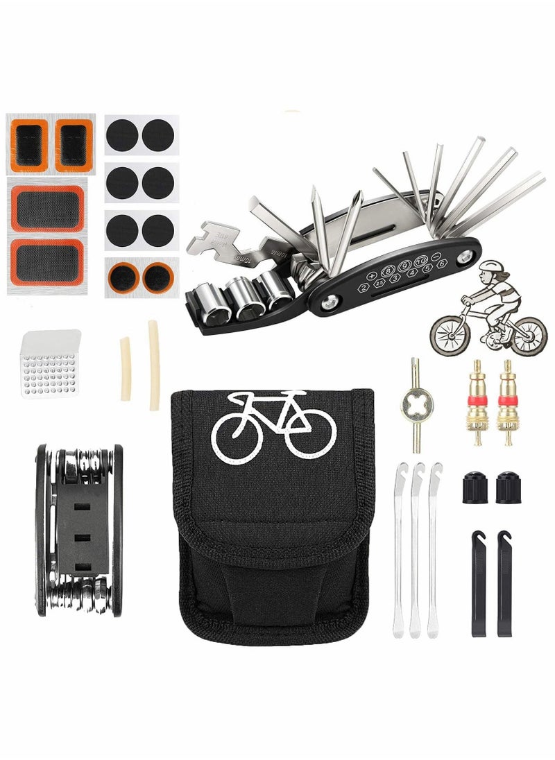 Bike Tool Kit Bike Puncture Repair Kit, 16 in 1 Bike Multifunction Tool Mountain Bike Accessories with Patch Kit and Tire Levers for Mountain Bike and Road Bike