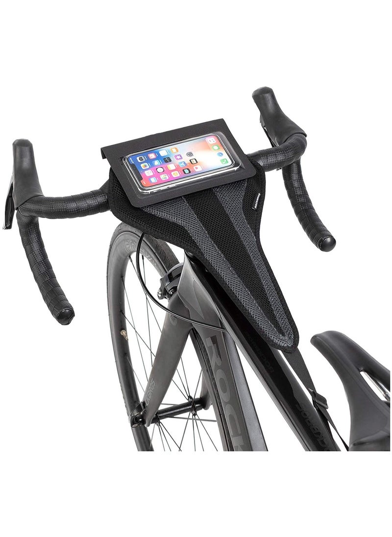 Bicycle Trainer Sweat Net Bike Sweat Guard with Phone Pouch Bike Sweat Catcher Net Sweat Protector for Indoor Cycling Training Compatible with iPhone 12 11 Phones Below 6.2’’