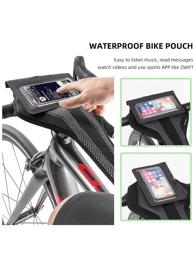 Bicycle Trainer Sweat Net Bike Sweat Guard with Phone Pouch Bike Sweat Catcher Net Sweat Protector for Indoor Cycling Training Compatible with iPhone 12 11 Phones Below 6.2’’