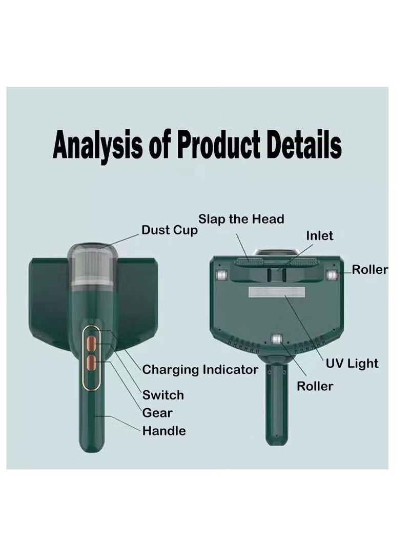 Bed Vacuum Cleaner,Handheld UV Mattress Vacuum Cleaner,Wireless Mite Remover Cleaning Machine,Bed Dust Vacuum Machine Effectively Clean Up Bed, Pillows, Cloth Sofas, and Carpets, Green