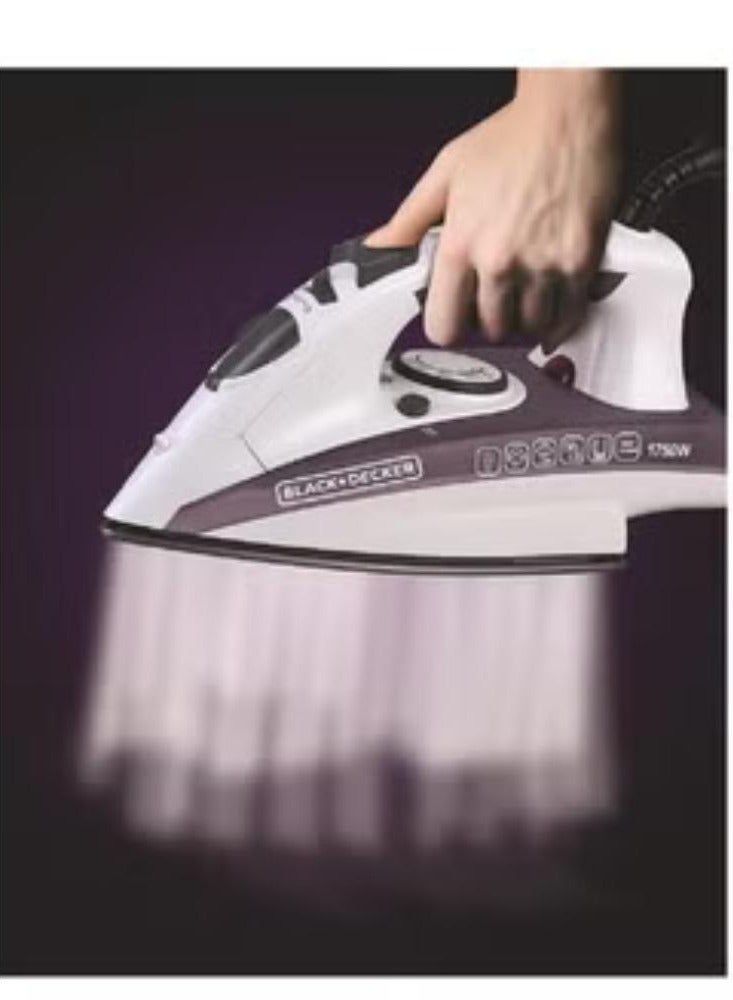 Steam Iron - Ceramic Coated Soleplate With Anti Calc Drip Self Clean And Auto Shutoff - Removes Stubborn Creases Quickly Easily 250 ml 1750 W X1750 White/Purple