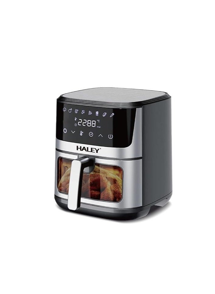 HALEY Air Fryer 10L with Window, 2000W stainless steel air fryer oven led touch screen oilless, ptfe free, dishwasher safe,2 Years Warranty (10L)