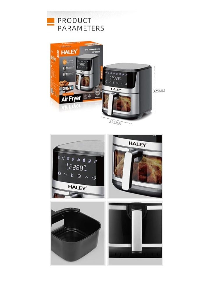 HALEY Air Fryer 10L with Window, 2000W stainless steel air fryer oven led touch screen oilless, ptfe free, dishwasher safe,2 Years Warranty (10L)