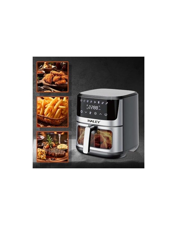 HALEY Air Fryer 10L with Window, 2000W stainless steel air fryer oven led touch screen oilless, ptfe free, dishwasher safe,2 Years Warranty (10L)