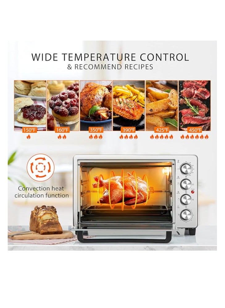 Electric Oven Toaster, 50L, 1700w Convection Rotisserie & Oven Lamp, 4 Knobs Tray, Rack, Handle, 7-Functions control.