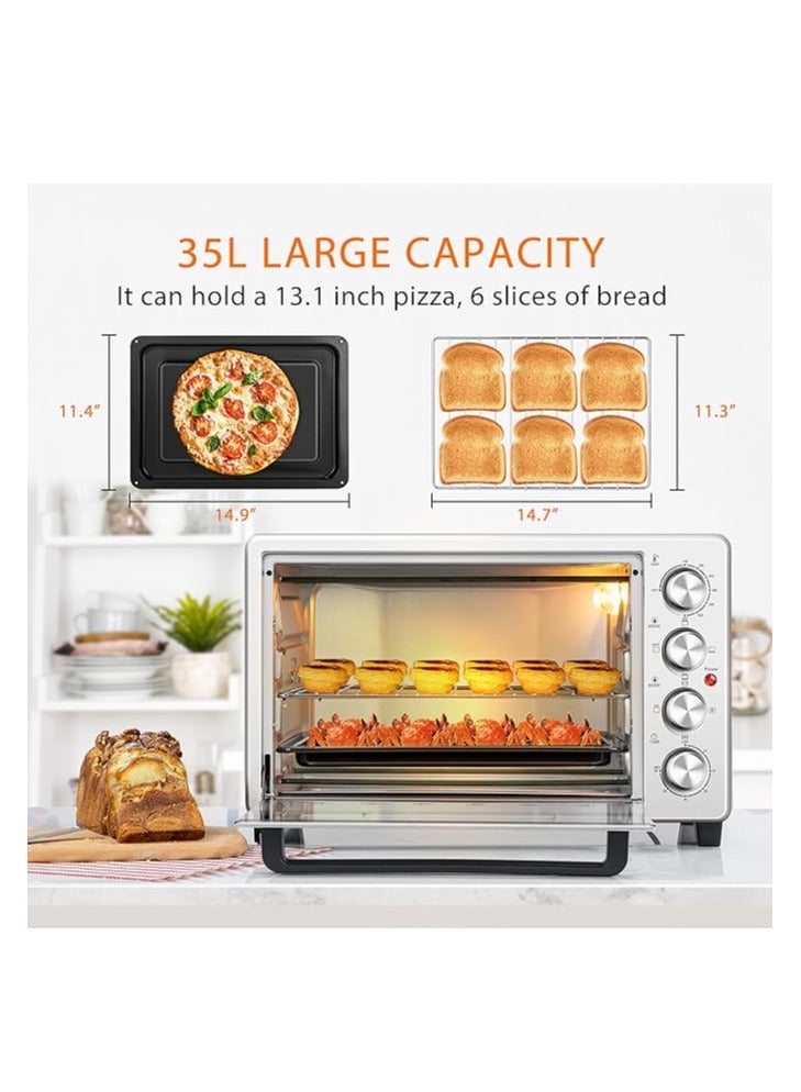 Electric Oven Toaster, 50L, 1700w Convection Rotisserie & Oven Lamp, 4 Knobs Tray, Rack, Handle, 7-Functions control.