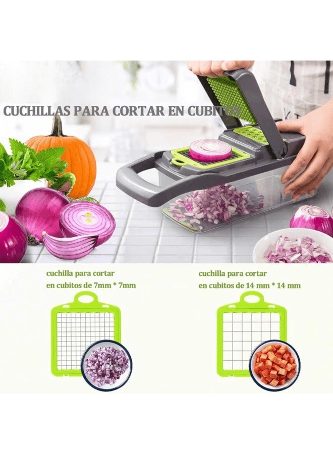 Vegetable Cutter Multifunctional Vegetable Chopper 14 in 1 Multifunctional Vegetable Chopper with 6 Stainless Steel Blades Kitchen Vegetable Cutter with Food Container.