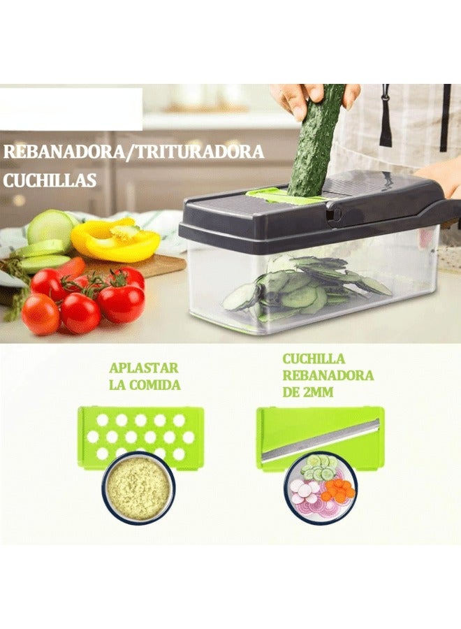 Vegetable Cutter Multifunctional Vegetable Chopper 14 in 1 Multifunctional Vegetable Chopper with 6 Stainless Steel Blades Kitchen Vegetable Cutter with Food Container.