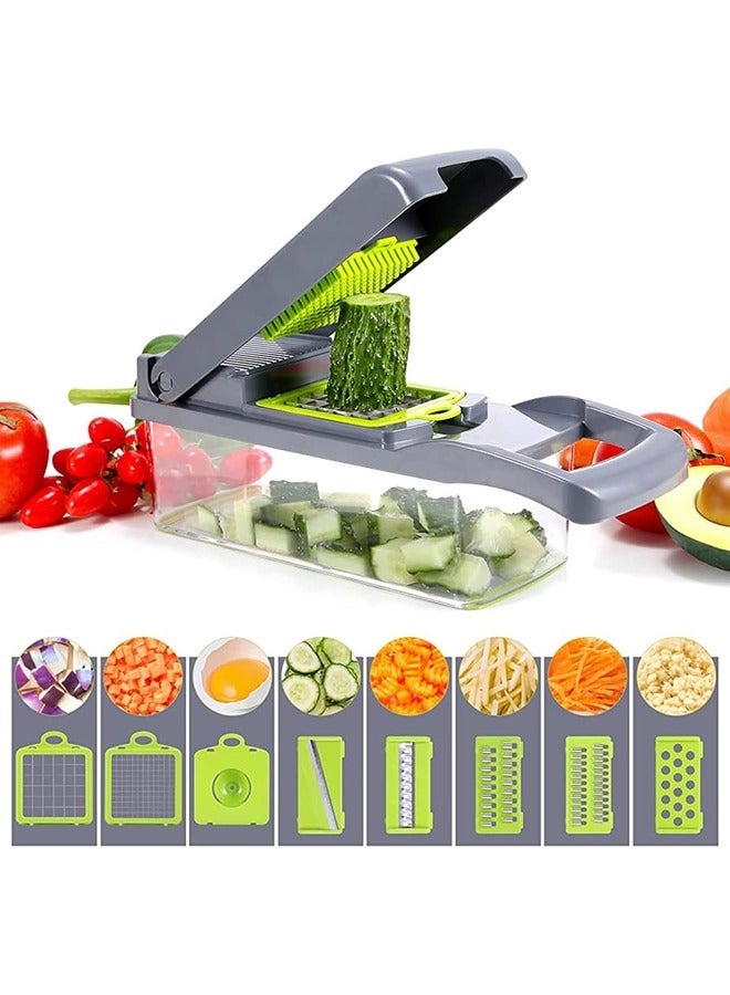 Vegetable Cutter Multifunctional Vegetable Chopper 14 in 1 Multifunctional Vegetable Chopper with 6 Stainless Steel Blades Kitchen Vegetable Cutter with Food Container.