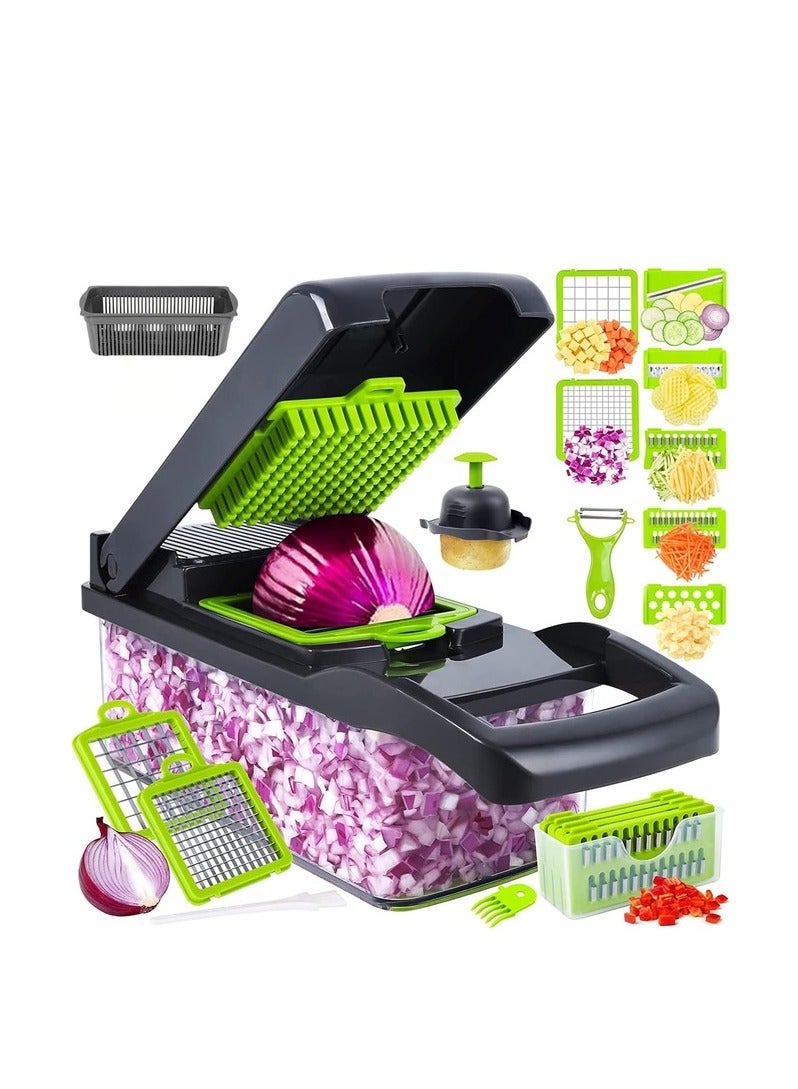 Vegetable Cutter Multifunctional Vegetable Chopper 14 in 1 Multifunctional Vegetable Chopper with 6 Stainless Steel Blades Kitchen Vegetable Cutter with Food Container.