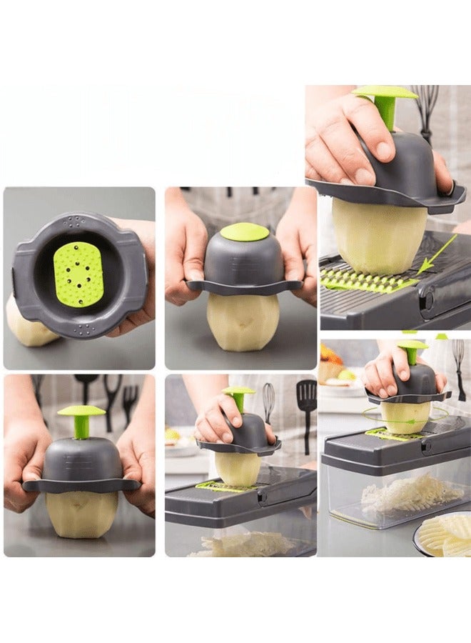 Vegetable Cutter Multifunctional Vegetable Chopper 14 in 1 Multifunctional Vegetable Chopper with 6 Stainless Steel Blades Kitchen Vegetable Cutter with Food Container.