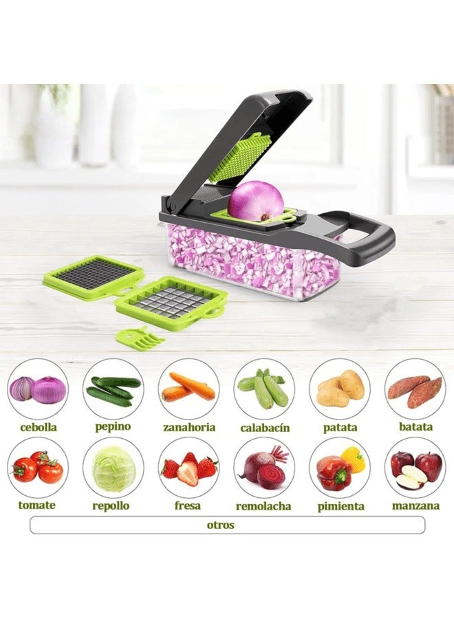 Vegetable Cutter Multifunctional Vegetable Chopper 14 in 1 Multifunctional Vegetable Chopper with 6 Stainless Steel Blades Kitchen Vegetable Cutter with Food Container.