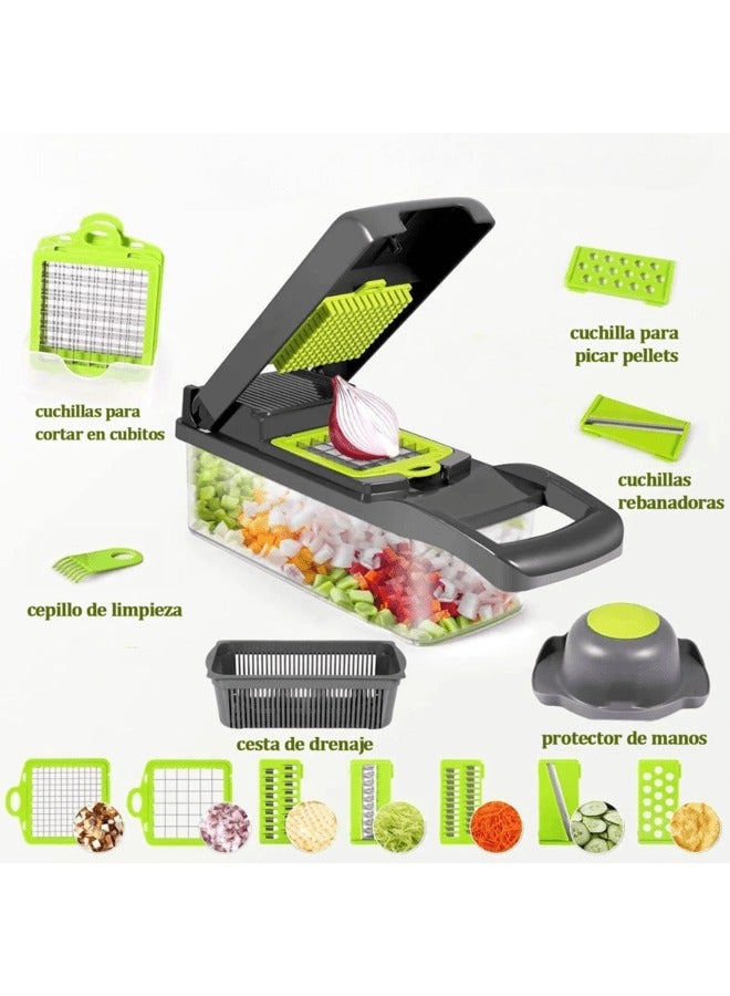 Vegetable Cutter Multifunctional Vegetable Chopper 14 in 1 Multifunctional Vegetable Chopper with 6 Stainless Steel Blades Kitchen Vegetable Cutter with Food Container.