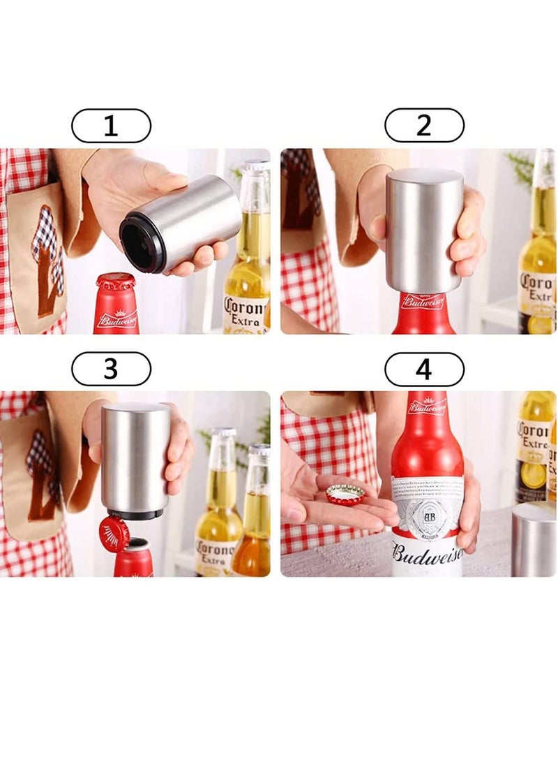 Magnetic Bottle Opener, Stainless Steel Automatic Bottle Opener, Push Pull Bottle Lid Lifter, Gift for Men, can Open Bottle in Half a Second 2 PCS