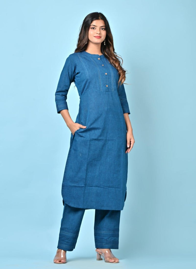 Tealblue Pintuck Kurta Pant Set