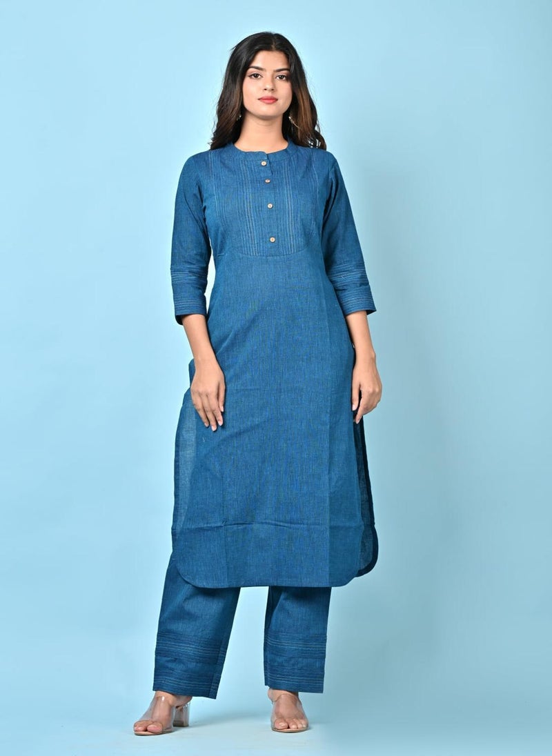 Tealblue Pintuck Kurta Pant Set