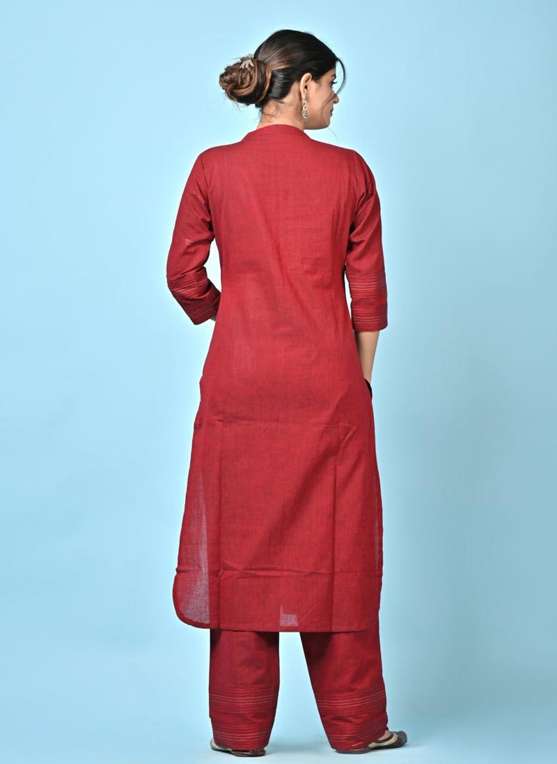 Maroon Pintuck Kurta Pant Set