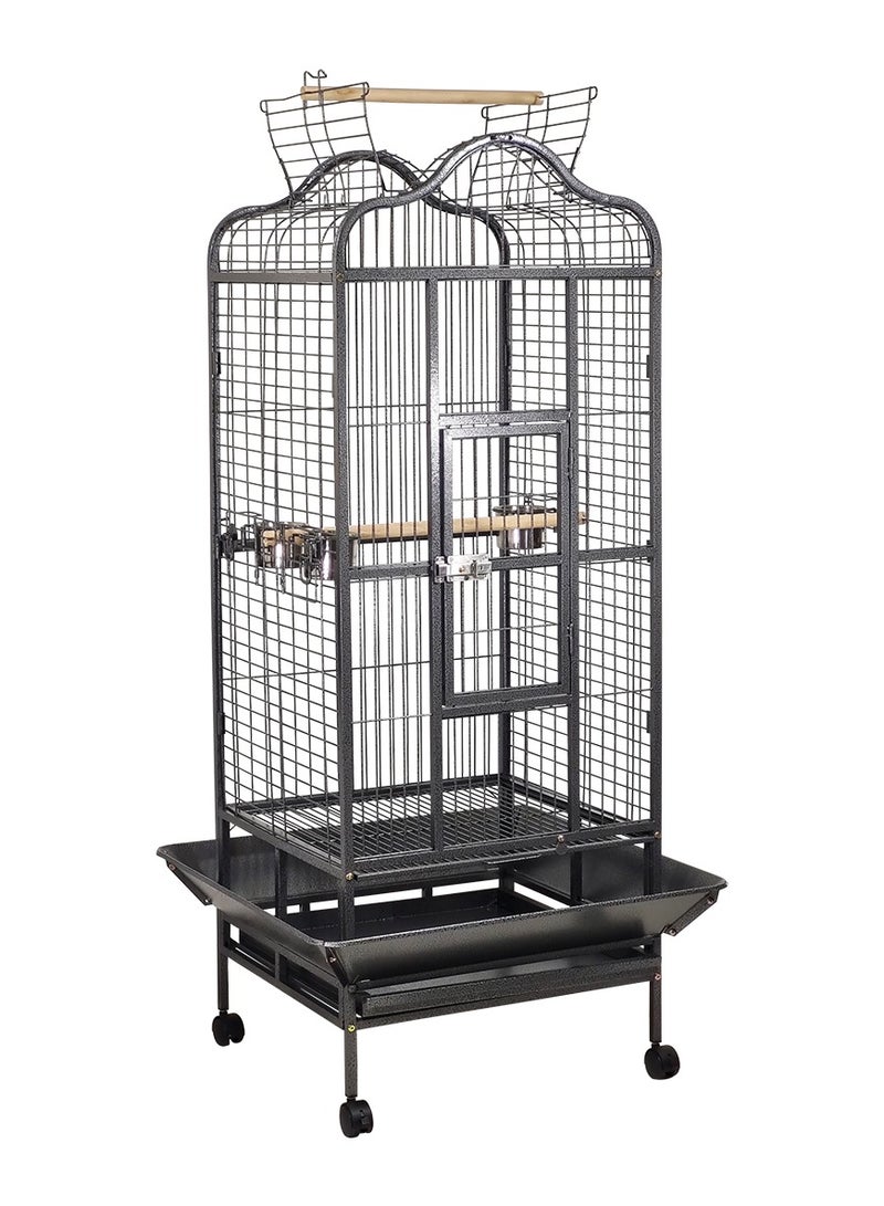 Birdcage for Small to medium-sized birds, Durable metal bird cage with Open-top design, Feeding bowls, Wooden perches, Removable tray, and Universal wheels 172 cm (Black)