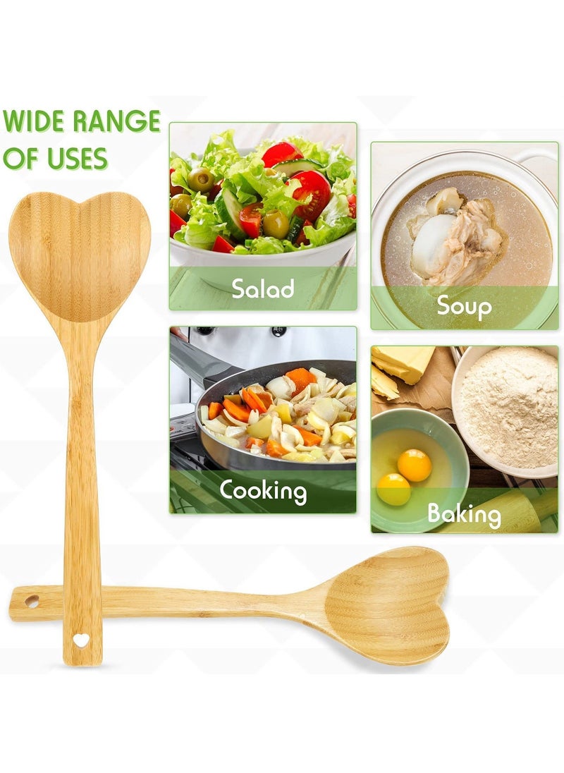 Syosi 2 Pieces Kitchen Bamboo Cooking Spoon Set 12.2 Inch Long Handle Heart Shaped Bamboo Kitchen Utensils Wooden Serving Mixing Spoon