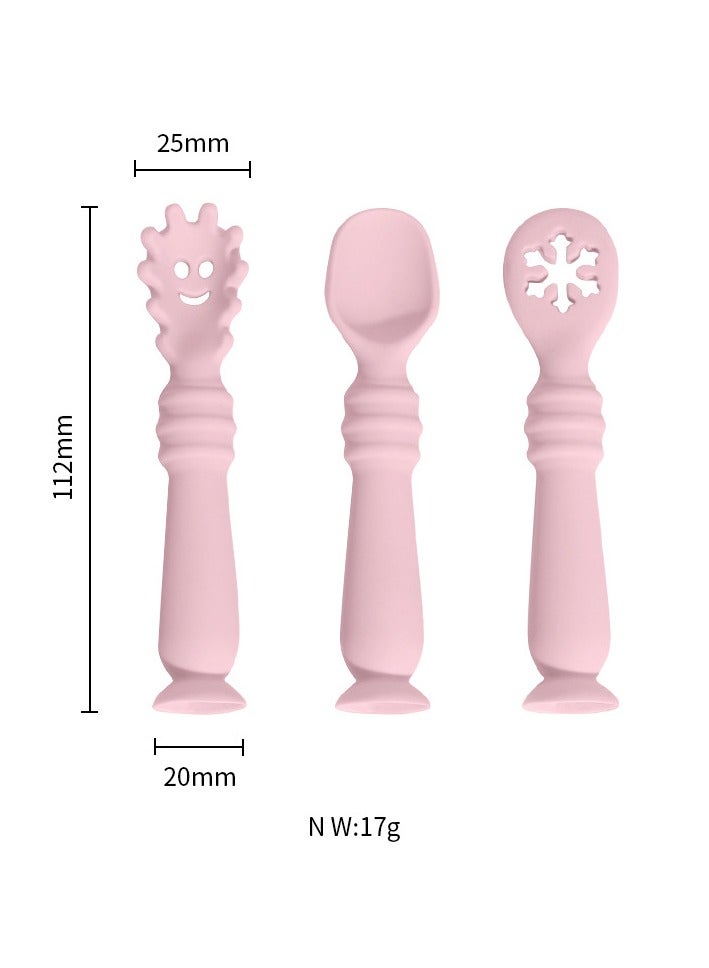 Children's Silicone Tableware Set Baby Food Tray Tableware Pink Food Spoon (Three-Piece Set)