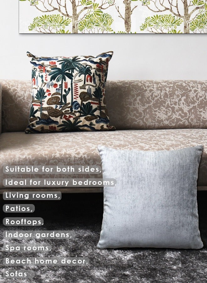 Beautiful Modern | Bohemian | Retro Ethnic Style | Fully Embroidered  | Throw Pillow Cover | 100% Linen Ground with Woven Velvet Back Fabric| Suitable To Be Used Both Sides| For Luxury Bedrooms, Livingrooms, Patios, Rooftops, Indoor Gardens, Spa Rooms, Beach Home Decor and Sofas. 50cm x 50cm | Zip closure