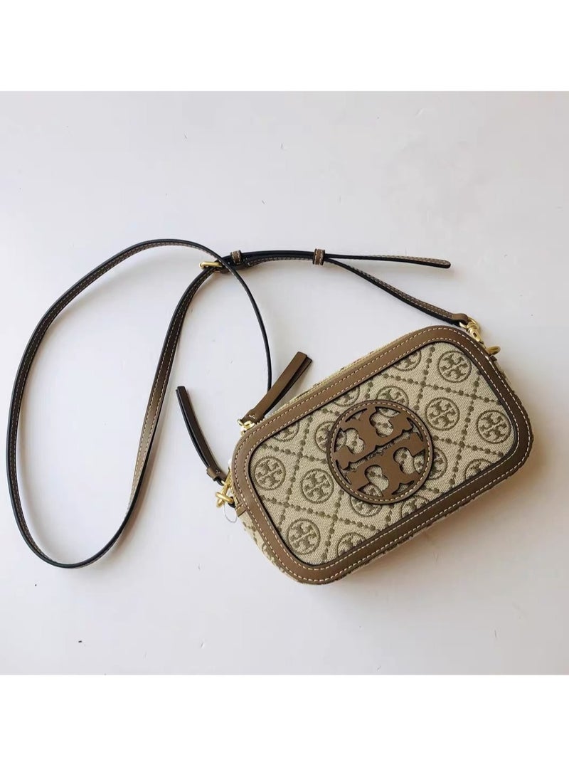 Tory Burch Miller Hardware Buckle Title Stitch Classic Print Leather Camera Bag Shoulder Bag Mini