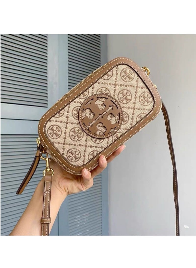 Tory Burch Miller Hardware Buckle Title Stitch Classic Print Leather Camera Bag Shoulder Bag Mini